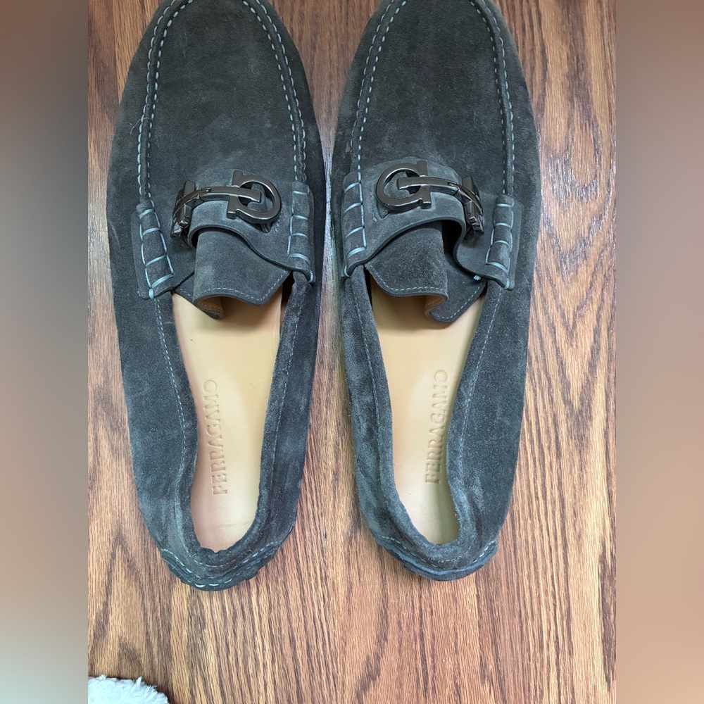 Salvatore Ferragamo Men's Dark Gray Suede Loafers